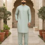 Men's Unstitched Golden Duck Wash & Wear Mint Green Suit