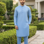 Men's Unstitched Super Cocktail Plus Wash & Wear Sky Blue Suit